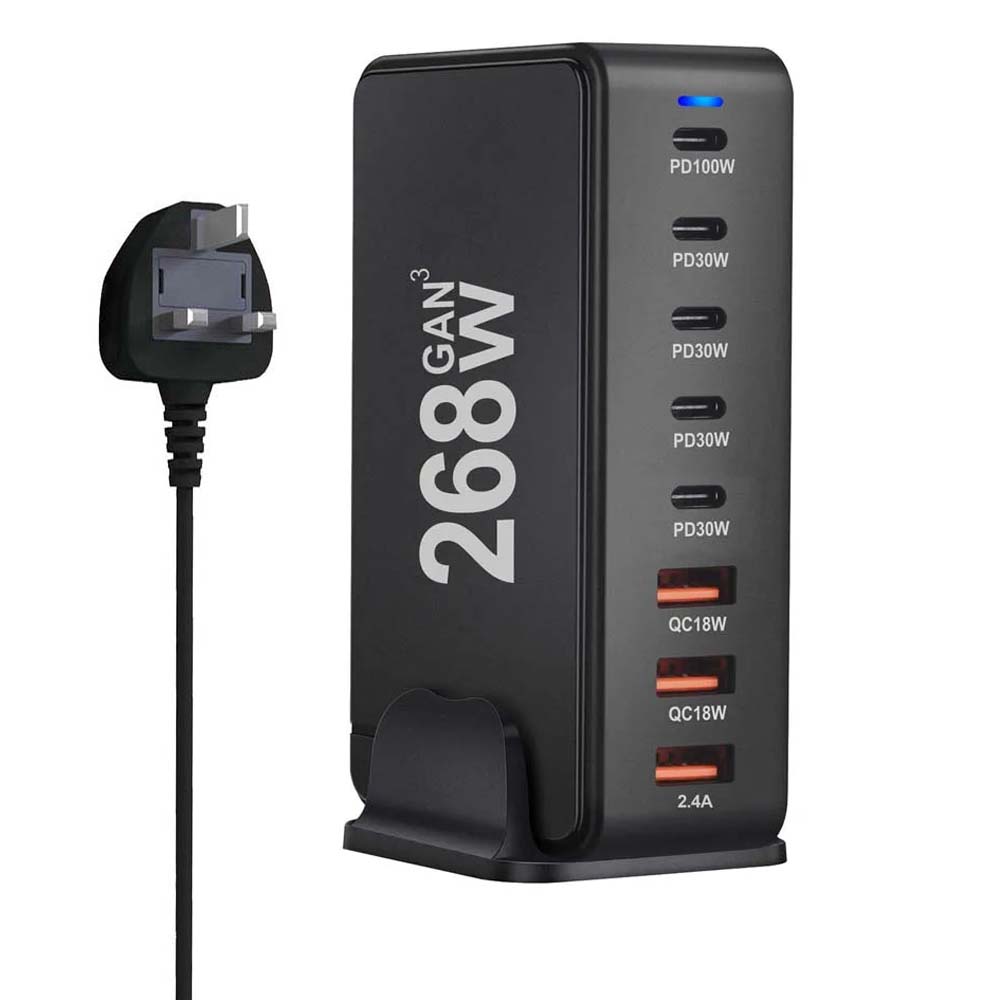 268W 240W Desktop GaN Quick PD Charger 8 Ports USB Type C USA EU AUS UK Plug Adapter Mobile Phone Laptop PC Charging Dock Stand