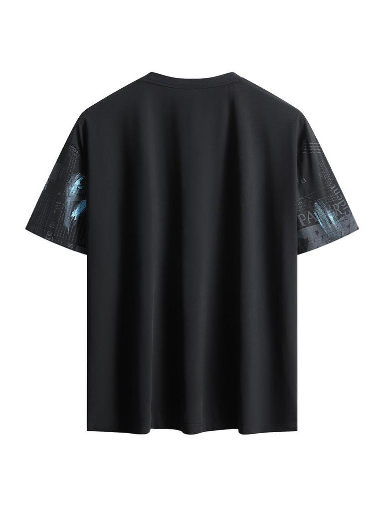8515 Große Größen Herren Ice Silk Rundhals T-Shirt - Trendiges Kurzarm in Europäischem und Amerikanischem Stil
