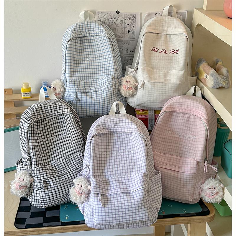 Karriertes Schülerrucksack Damen Rucksack mit großer Kapazität
