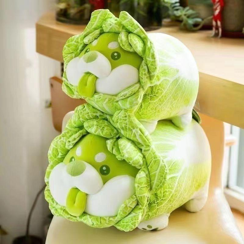 Cabbage Dog Plush Pillow – Japanese-Inspired Kawaii Vegetable Stuffed Animal, Cute Sofa Cushion for Teens, Xmas Gift Decor