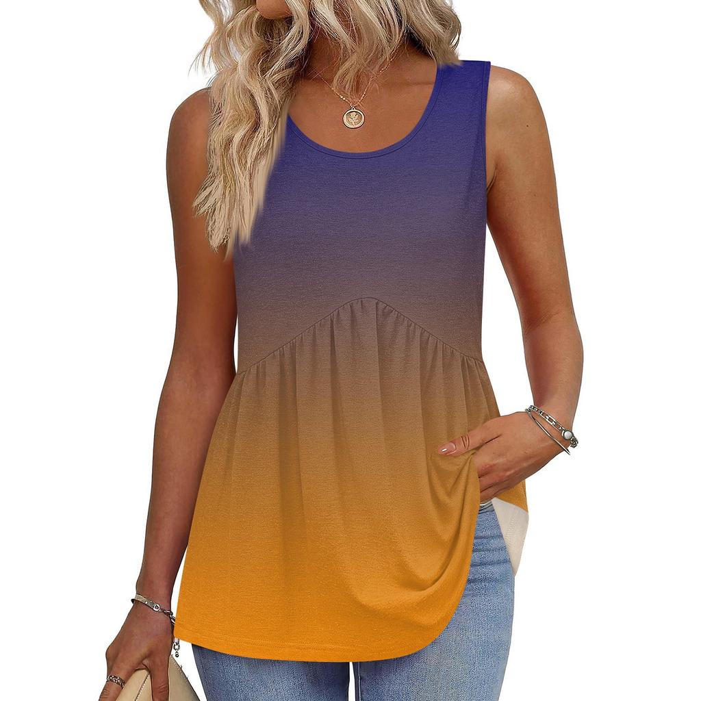 Square Collar Tank Top Women Print Tank Tee Casual Loose Fit Sleeveless Shirt