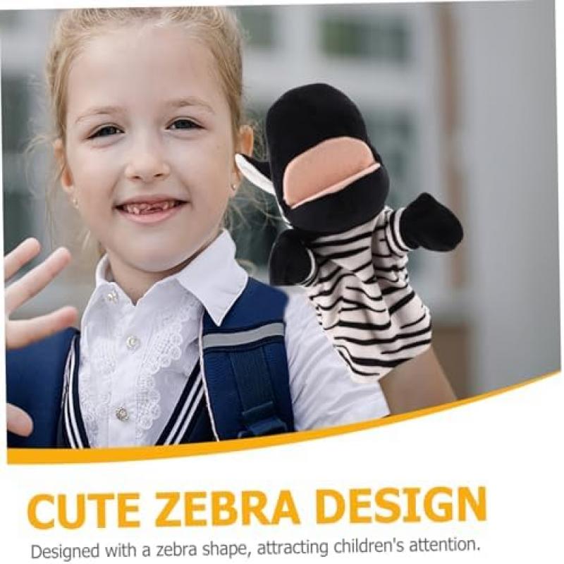 Zebra Finger Puppet with Mouth Opening Soft Plush Hand Puppet for Kindergarten Kids Parent-Child Interaction Puppet Theater Toy