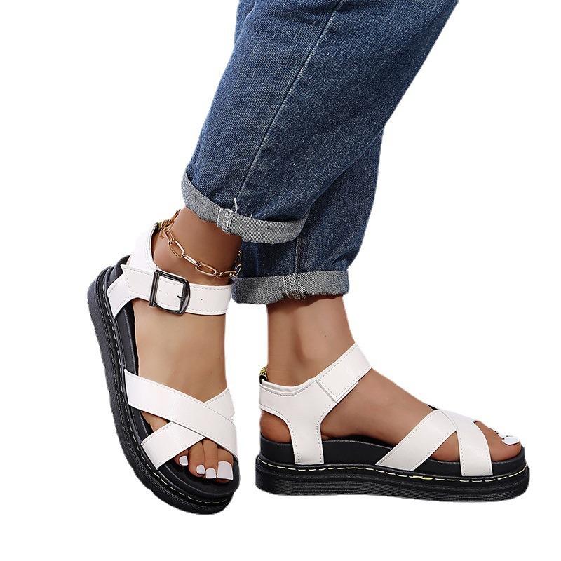 Letní Velikost Plus Silná Podrážka Muffin Plochá Podrážka Římské Sandály