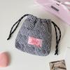 Ins Korean Plaid Drawstring Makeup Bag for Girls Portable Skincare Organizer Travel Organizer Bags Toiletry Bag Drawstring Bags