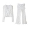Spring New Women's Clothing Ins Style Lace High Waist Casual Trousers + V Neck Long Sleeves Lace Lace Cardigan Top