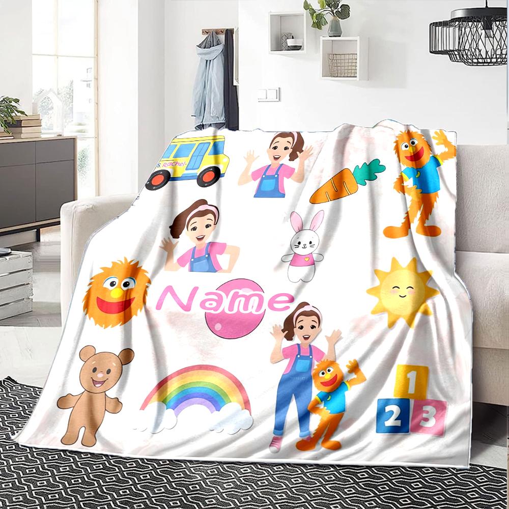 Custom Name Ms. Rachel Theme Printed Blanket - Perfect for Couch, Bed, Travel & Outdoor Use | Machine Washable, Cozy & Durable.