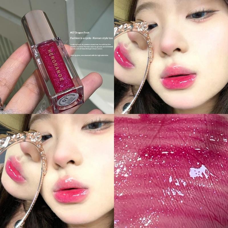 Herorange Klare Wässrige Lipglosse Funkelnder Spiegel Lipgloss Feiner Schimmer Für Volle Saftige Lippen Wässriger Glanz Feuchtigkeitsspendende Lippen