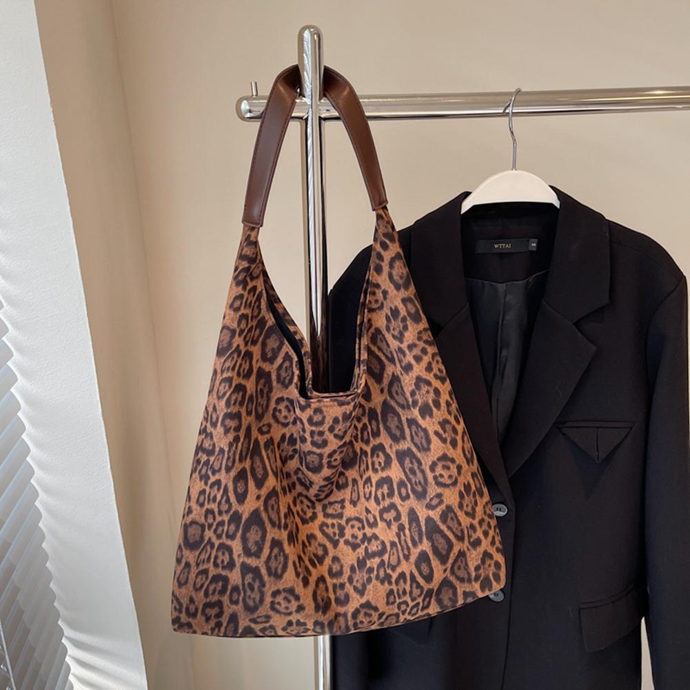 

Women Suede Large Tote Bag Leopard Print Shoulder Bag Magnetic Closure Trendy Satchel Bag for Work Travel коричневый
