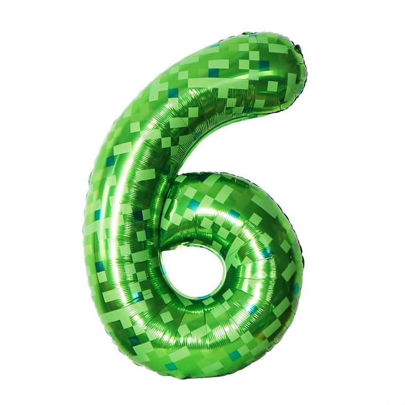 

40-дюймовый зеленый мозаичный номерный фольгированный шар для детей, мальчиков, игровая тематика, украшение для дня рождения, сувениры, цифровые шары 0-9, принадлежности, подарок 6