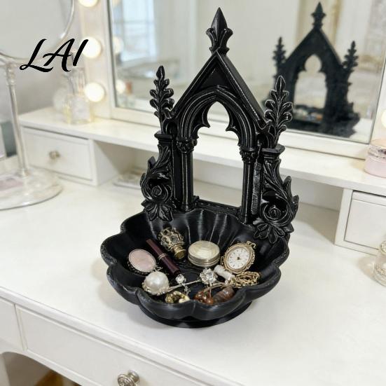 Retro Ring Display 3D Printed Gothic Arch Jewelry Tray Medieval Church Style Trinket Vintage Holder Dish Decorative Tray for Rings Earrings Desktop