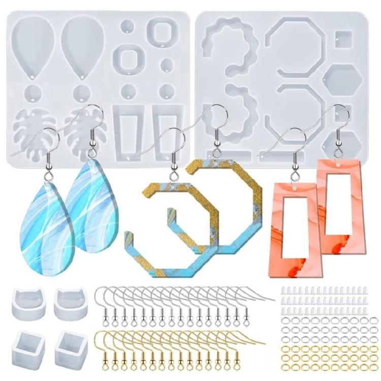 Earring Casting Moulds with Earring Hooks Jump Rings for DIY Resin Jewelry Craft