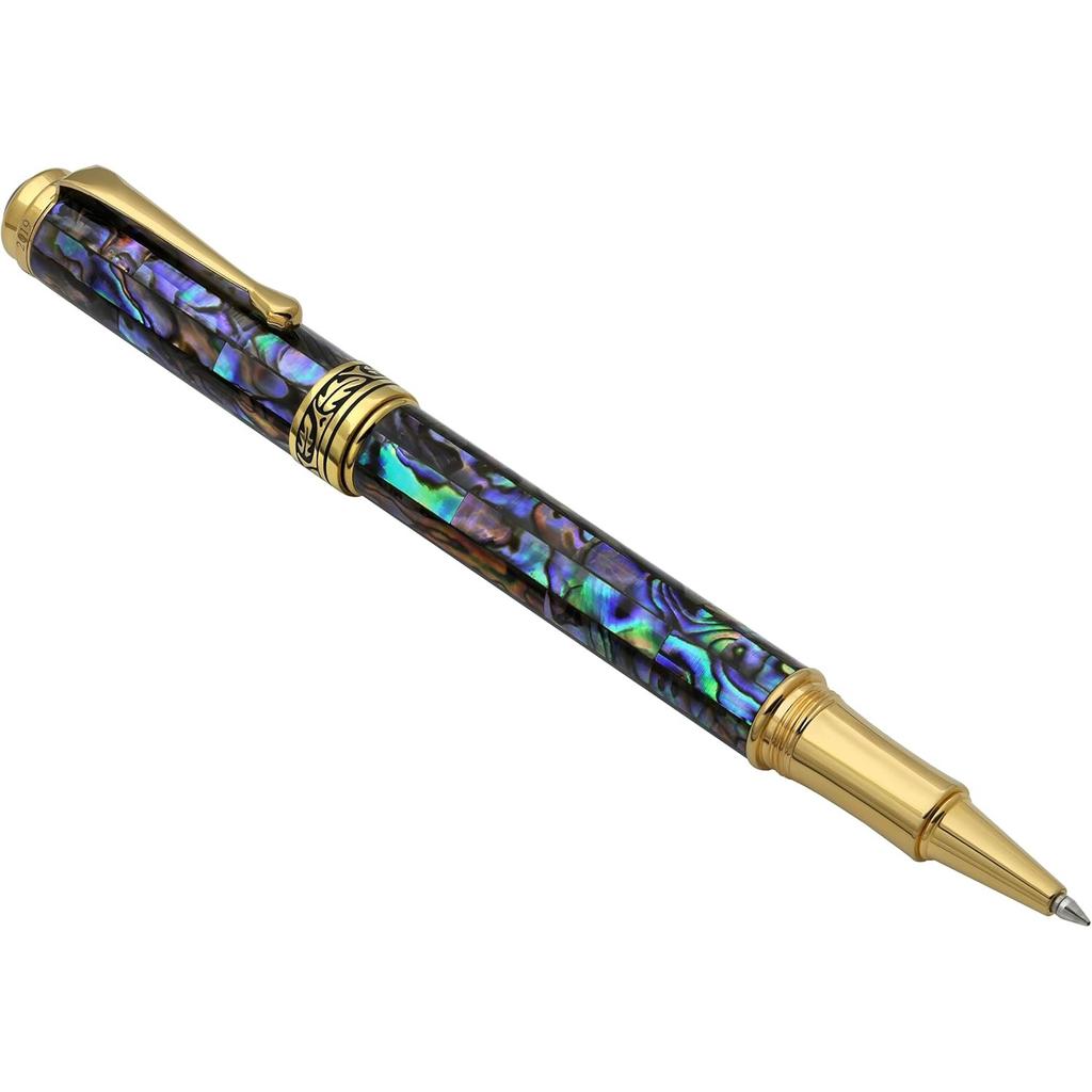 Xezo Maestro Fine Nib Rollerball Iridescent Paua Shell Gold Limited Serial Numbered 2 Pen, Design, 18-karat Plated. Handmade, Edition, (Only
