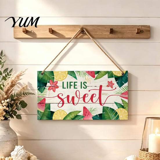 Coastal Home Decorations Summer Wooden Hanging Sign, Beach Theme Welcome Sign Front Door Decor with Wall Rope, Colorful Hanger for Seasonal Farmhouse