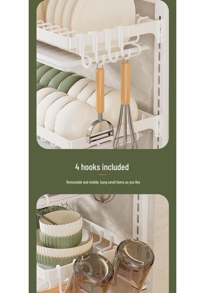 No-Punch Wall-Mounted Dish Drying Rack with Plate and Chopsticks Holder