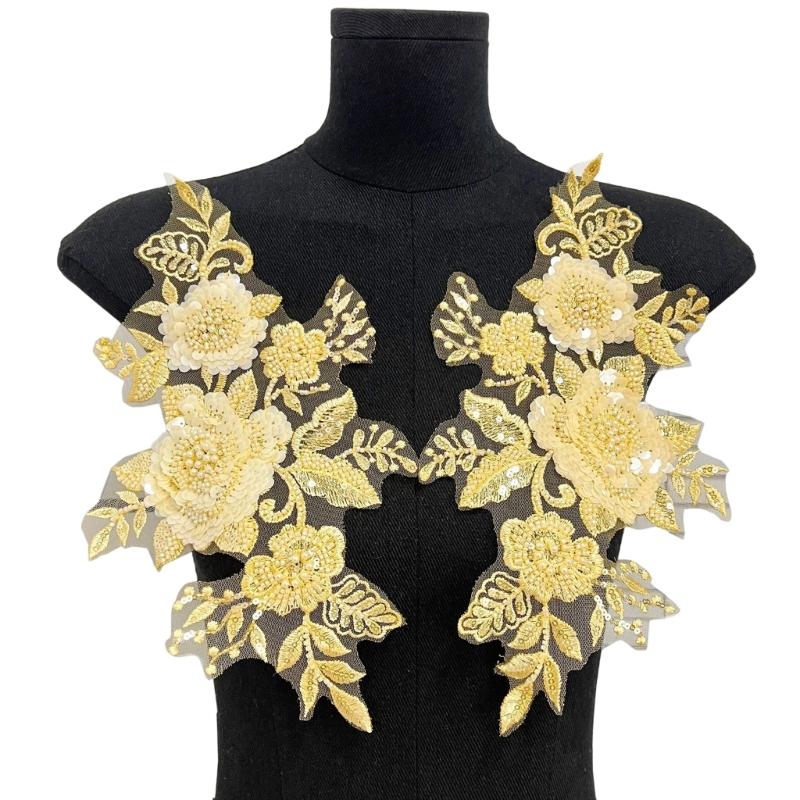 Sewing On Iron On Flower Patches with Sequins Embroidery for Easy Crafting Projects Polyester