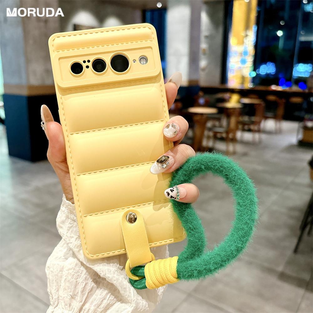 Case For Phone Yulin-003 Down Jacket Lanyard Case For Google Pixel 8 7 6 Pro 7A 6A A 4A 3 4 Xl 3Axl 3A Hand Wrist Strap Soft Shockproof Cover