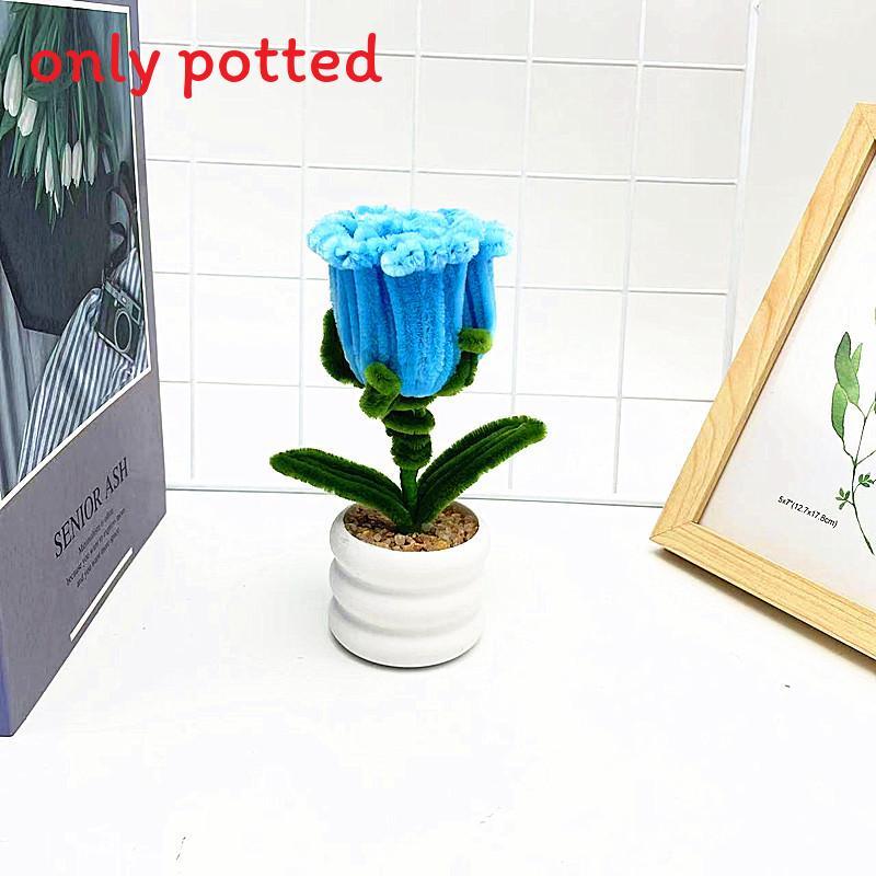 Multi Colored Plush Twisted Rod Rose Potted Desktop Decoration Ornament For Office Decor