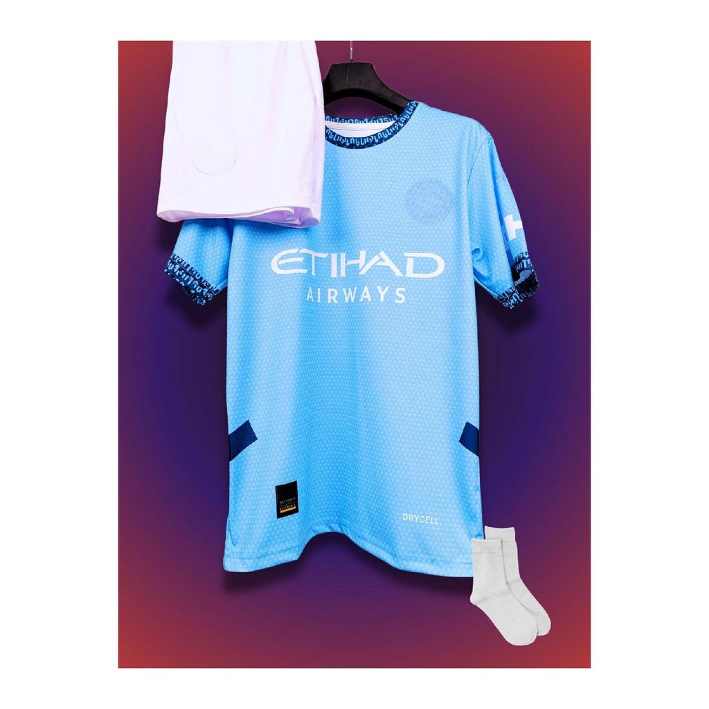 ZU. Blaues Haaland-Kindertrikot (Trikot-Shorts-Socken-Armband) 4er-Set