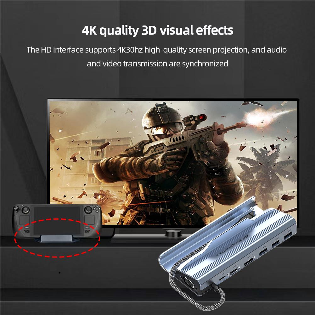 For Steam Deck Dock Station 6/7/8 In 1 USB 3.0 HD 4K@60Hz RJ45 Gigabit Ethernet USB-C PD100W for ROG Ally Game Console HUB Dock