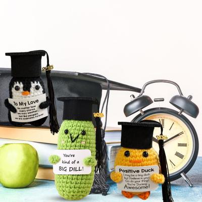 2025 Graduation Crochet Doll Handmade Pickle Vegetables with Graduation Cap Positive Crocheted Animals Keepsake Grad Gifts for Him Her