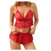 European and American new mesh yarn love printing deep V suspender split sex underwear set