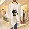 Cartoon Cat Graphic Breathable Round Neck Short Sleeve Women's Casual T-Shirt