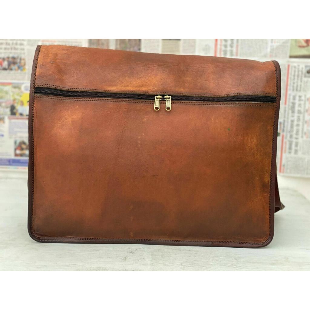 Leather Messenger Shoulder Laptop Bag Briefcase Crazy Goat Leather Men Vintage