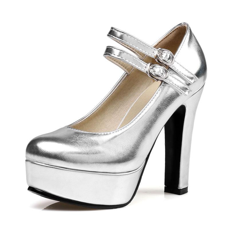 Silver Black Gold Women's Heels Elegant Ankle Strap Platform High Heels Pumps Mary Janes Shoe Luxury Sexy Party Wedding Shoes