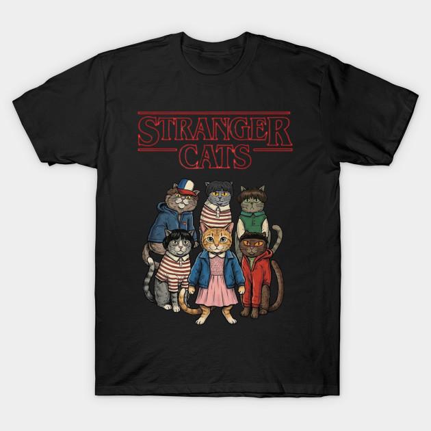 Men Black Print T-shirt Stranger Cats Retro Cat Things Mens Women Kids Cat Lover Stranger Things No-Cut Transfer Paper Print Cotton Tshirt 3XL чёрный