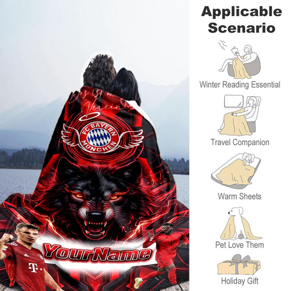 Fc Bayern München 14 Personalized Text Blanket Lightweight Customizable Blanket Soft Warm Cozy for Office Picnics Living Room Livingroom