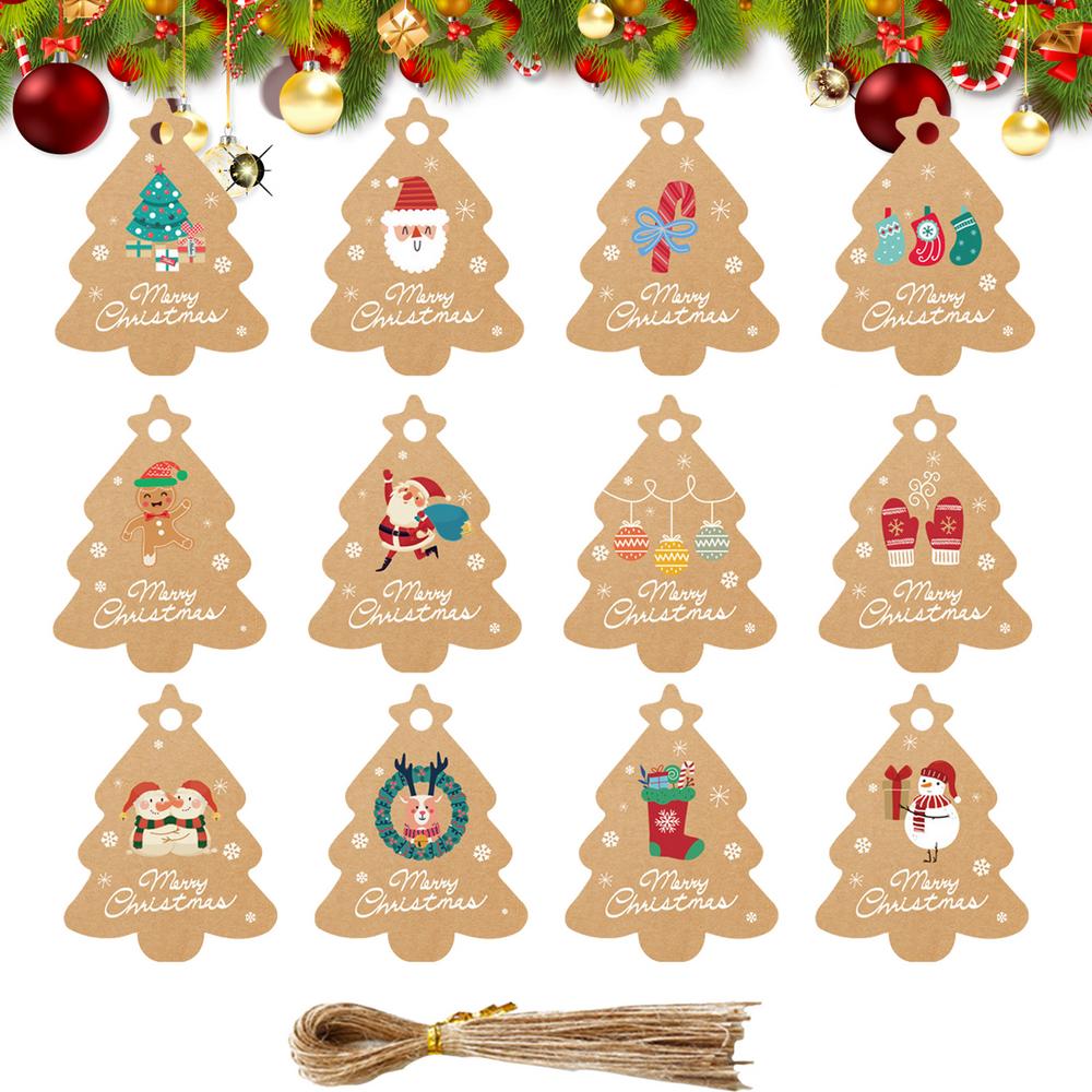 Cute Christmas Labels Kraft Paper Cartoon Holiday Tags Portable Hangable Decoration Cute Ornaments Set For Home Work
