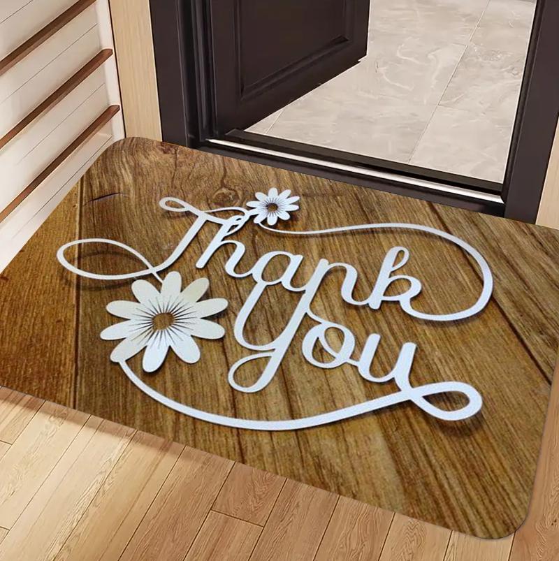 Capacho de Madeira com Textura Vintage Padrão de Coração Agradecimento Tapete de Chão Antiderrapante Para Entrada Sala de Estar Decoração de Loja