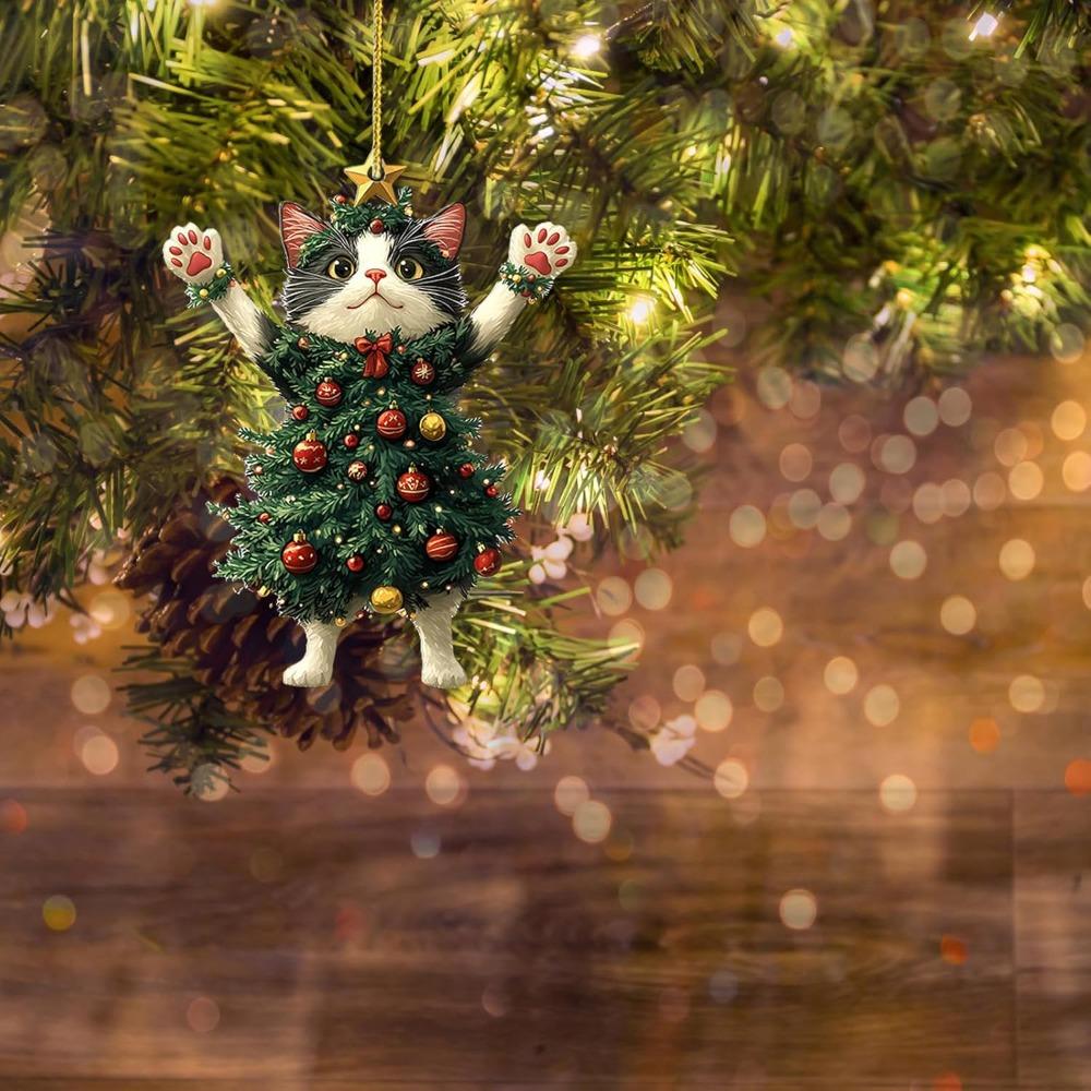 3 Pack Christmas Tree Decoration Acrylic Cute Cat Christmas Ornaments Christmas Decoration Holiday Party Supplies