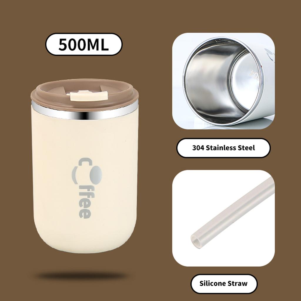304 Stainless Steel Coffee Mug With Straw & Lid, Leakproof Tea Milk Mug Water Cup With Straw, Kitchen Drinkware For Kids Adults