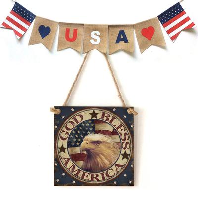 Signo de placa de madera del Día de la Independencia del 4 de Estados Unidos, América