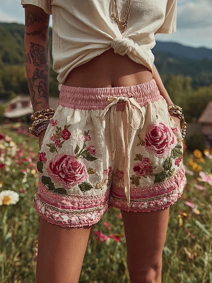 Pantaloncini Casual da Donna con Stampa Floreale Retrò Europei e Americani 2025