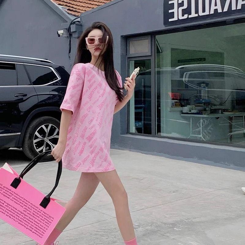 

Женское летнее платье-футболка больших размеров - повседневный длинный топ-туника свободного покроя 4XL