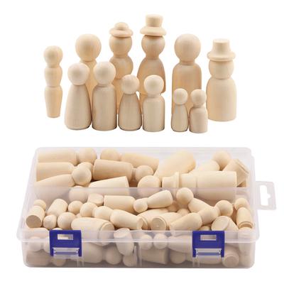 55pcs Wooden Peg Dolls Unpainted Kids Birthday Gifts Handmade Unfinished Weddings Cake Dolls Decor
