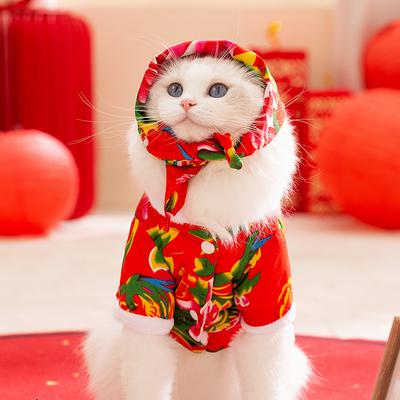 Autumn/Winter Cat Hairless Cat Warm Northeast Large Floral Jacket Vintage Style Puppy Dog Braid Buckle Two-legged Pet Cat Clothes