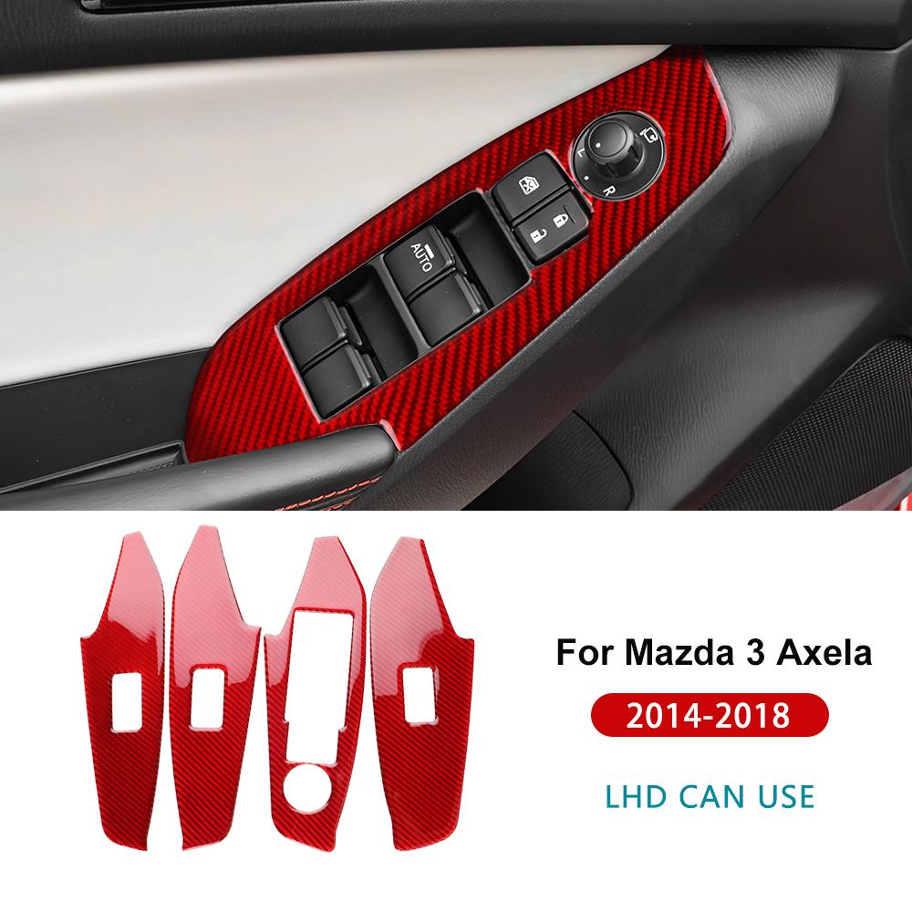 Real Soft Carbon Fiber Sticker For Mazda 3 Axela 2014 2015 2016 2017 2018 LHD RHD Car Window Lift Button Panel Trim Accessories