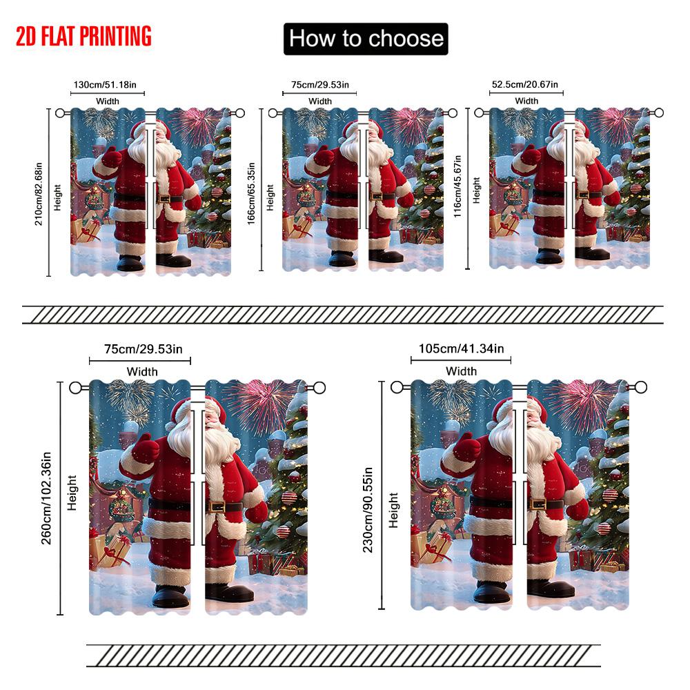 2pcs,2D Plane Printing Curtains Digital Printed Santa Claus & Snowy Village Polyester Fabric (without Rod) Decorations Outdoor