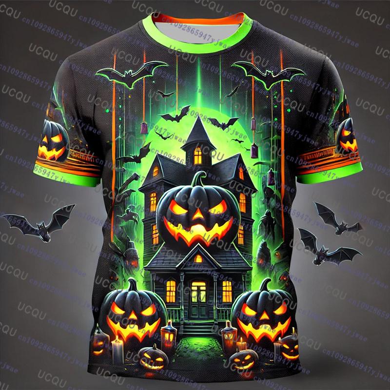 Halloween T-shirt Men's and Women's Short Sleeved T-shirt Pumpkin 3D Printed T-shirt Harajuku T-shirt Halloween T-shirt