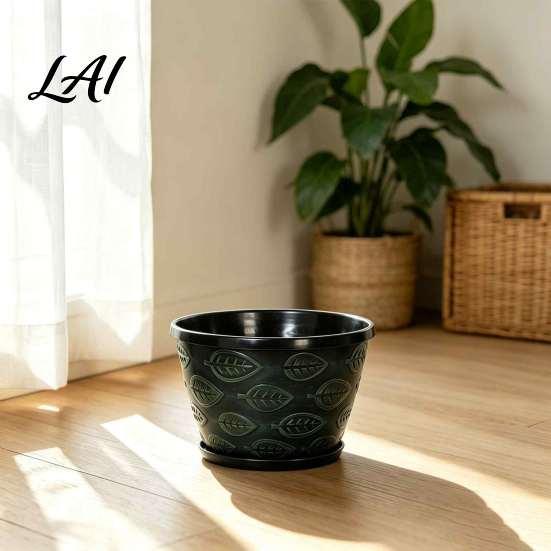 Garden Supplies for Flowers 11 Inch Flower Pots Leaf Embossed Plastic Planters with Drainage Hole Retro Breathable Containers Indoor Outdoor
