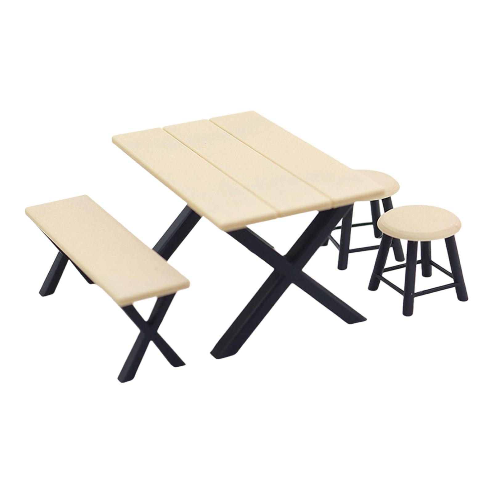 

Набор миниатюрной мебели для кемпинга в масштабе 1/12, 4 предмета, с длинным столом, скамьей, табуретом для кукольного домика, для отображения сцены кемпинга