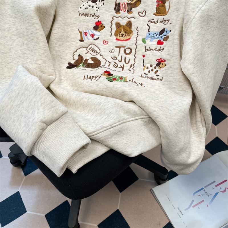 Autumn and winter retro heavy industry machine embroidered hooded sweater women's embroidered versatile velvet thickened warm jacket
