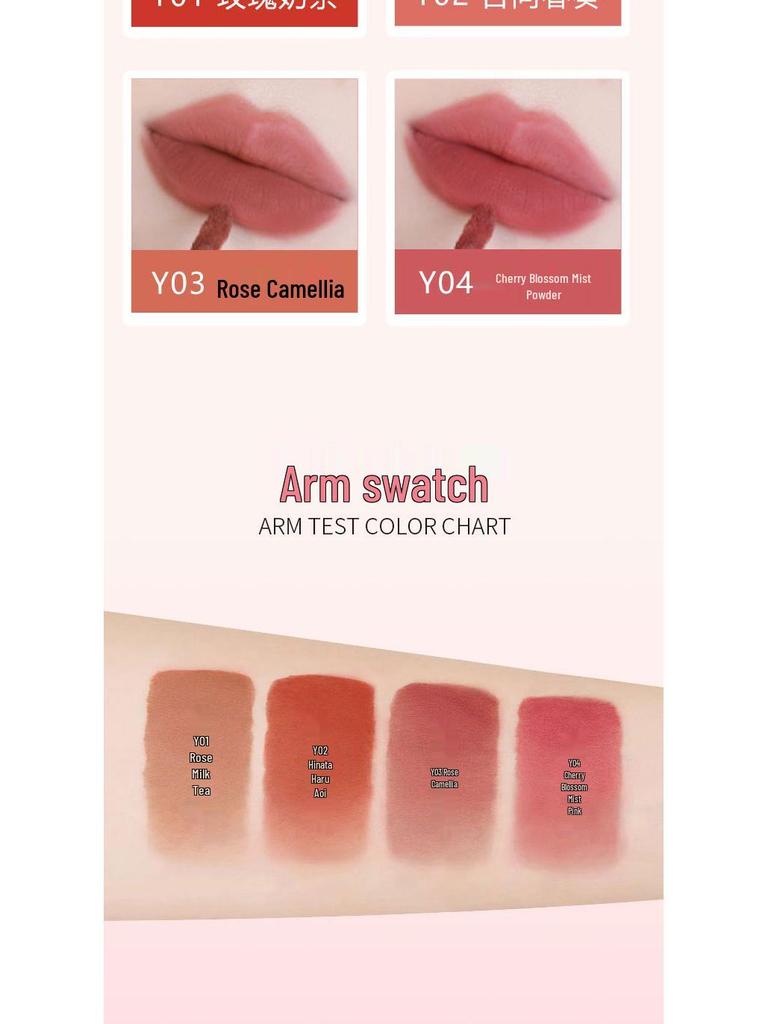 BM Lip Glaze: Lightweight Silky Matte, Soft Velvet Texture, Non-Staining, Fills Lines, Brightens Lips.