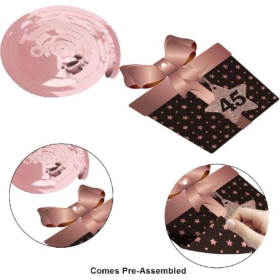 Happy 45th Birthday Hanging Swirls Streams Ceiling Decorations, Celebration 45 Foil Hanging Swirls with Cutouts for 45 Years Old Rose Gold Birthday