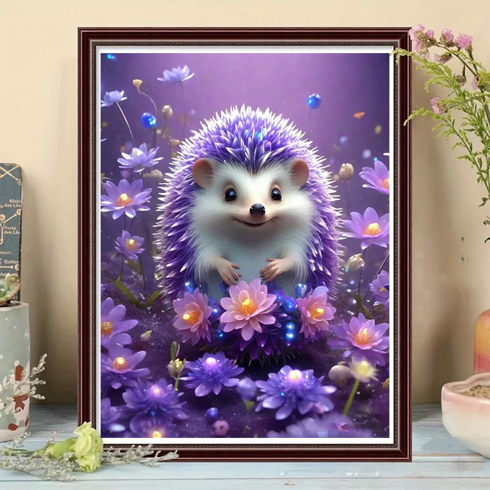 Diamond 5DDIY Painting New Purple Series Animal Hedgehog Flower Full Square/Round Diamond Mosaic Flower Home Decoration