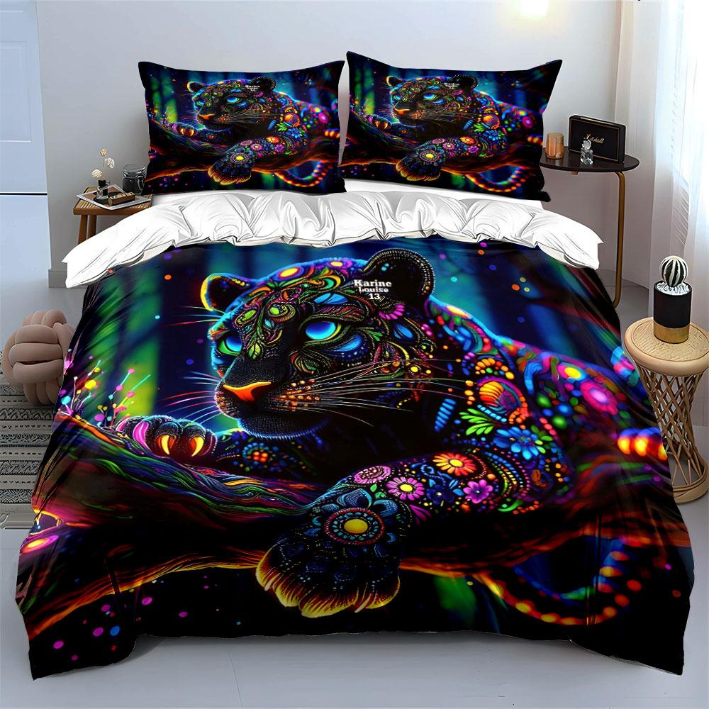 Colorful Leopard Art Set Décor Soft Comfortable Duvet Cover Bedding Set Included 1*Duvet Cover & 2*Pillowcases, Gift