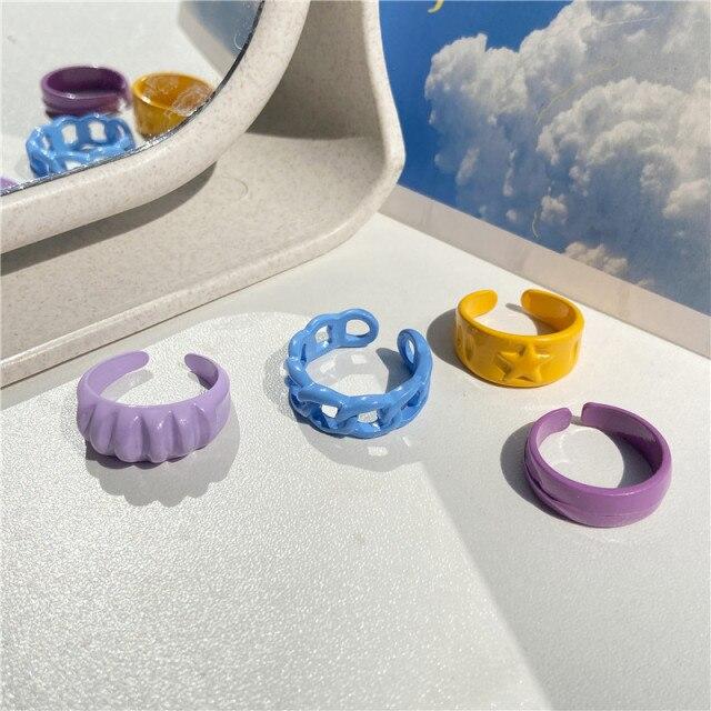 17KM Mode Geometrische Bunte Tropfen öl Ringe Set Für Frauen Mädchen Candy Farbe Metall Hand Bemalt Ringe Geschenke Schmuck